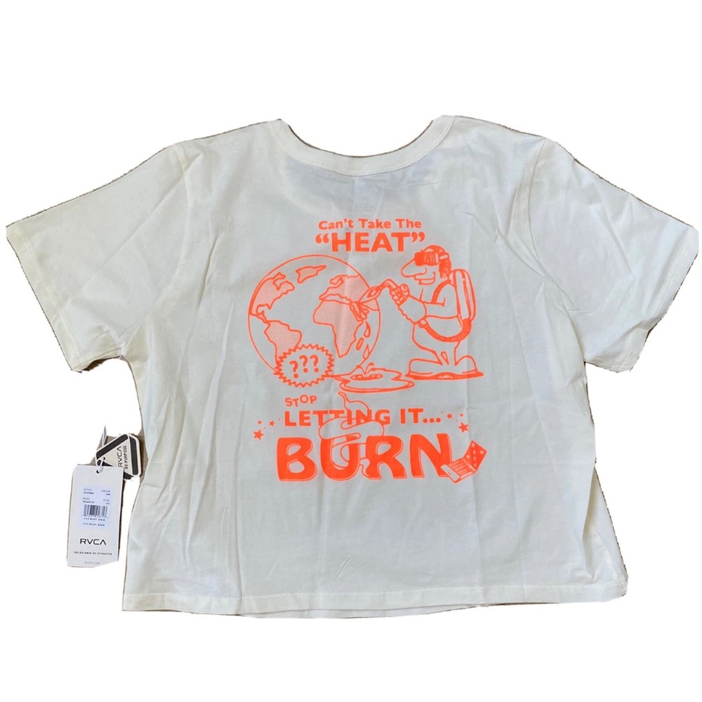rvca can’t take the heat Logo Cropped T-shirt women large white NEW casual